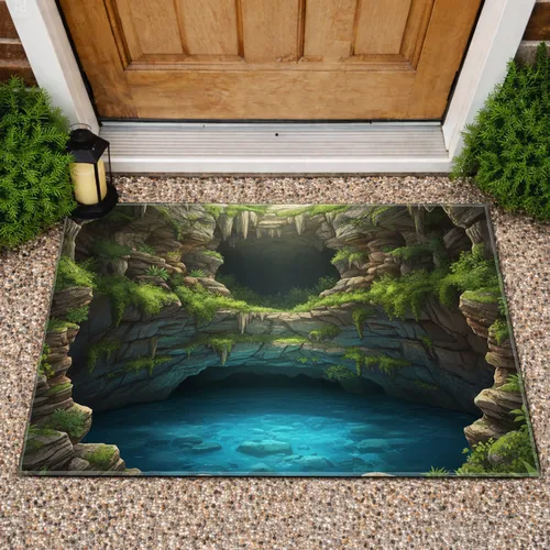 Deep Cenote Rock Formation Moss - Home Decor Gift for Nature Lover Doormat