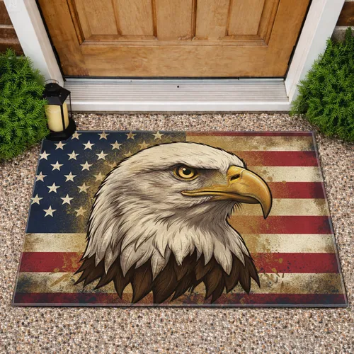 Bald Eagle American Flag Independence Day Rustic Home Decor Gift for Veterans Doormat
