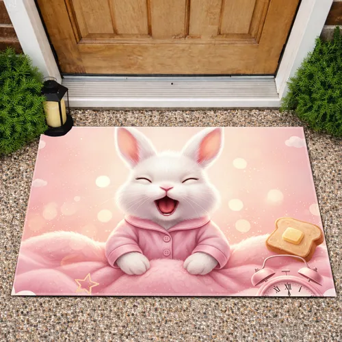 Fluffy Baby Bunny Yawn Pink Pajamas - Home Decor Gift for Baby Shower Doormat