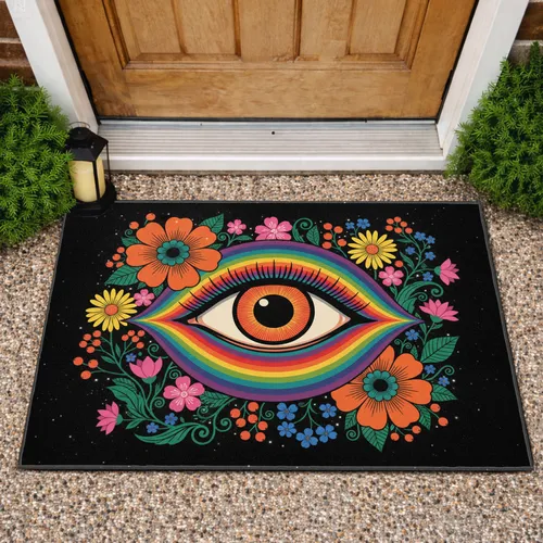Golden Iris All Seeing Eye Rainbow Bands Floral Garden Stars - Boho Lifestyle Doormat