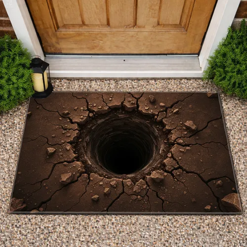 Abyss Sinkhole Illusion Fractured Earth Broken Ground - Home Decor Gift Doormat