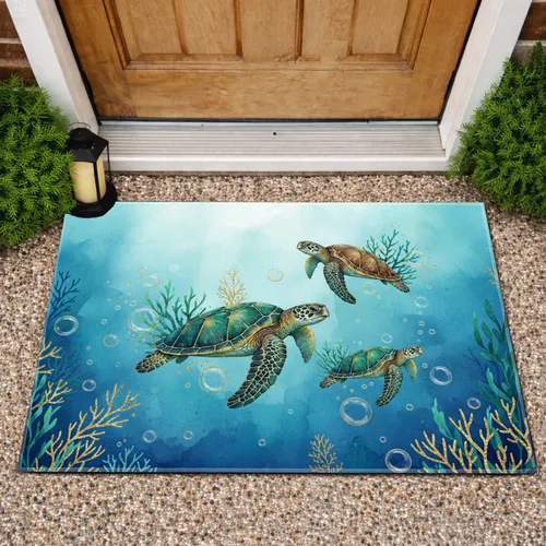 Shimmering Gold Sea Turtle Coral Reef Underwater Life Ocean Lover Gift Doormat