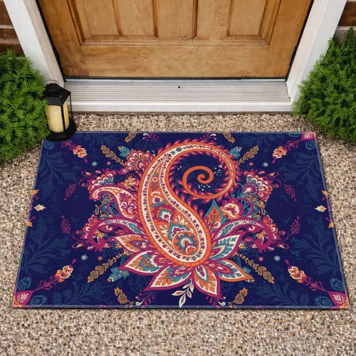 Intricate Ornate Paisley Swirl Mandala Floral Botanical - Bohemian Folk Art Home Decor Gift Doormat