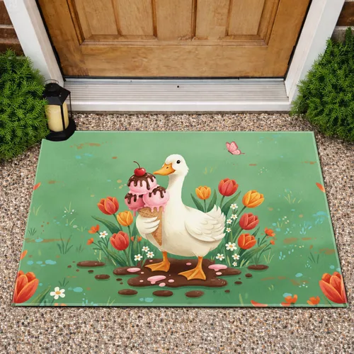 White Duck Melting Ice Cream Cone - Home Decor Gift for Garden Lover Doormat