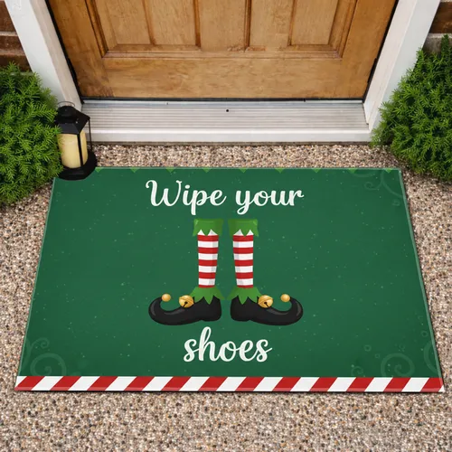 Elf Legs Striped Stockings Jingle Bells - Christmas Decor Gift Doormat