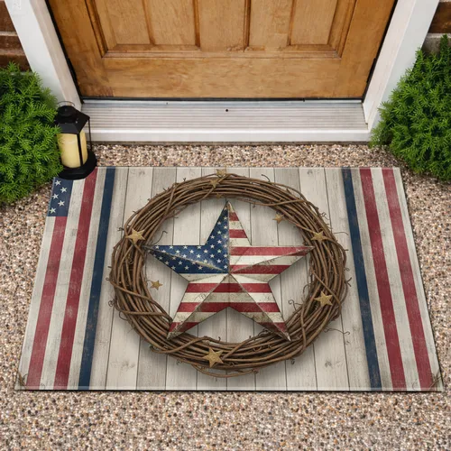 American Flag Star Grapevine Wreath - Independence Day Farmhouse Decor Doormat