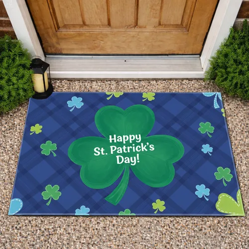 Green Shamrock Multiple Shamrocks Happy St. Patrick's Day Plaid - St. Patrick's Day Home Decor Doormat