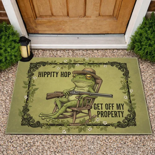 Frog Shotgun Property Guard Rustic Rocking Chair Vintage Home Decor Gift for Homeowner Doormat