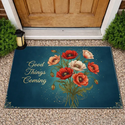 Bouquet Poppy Flowers Good Things Coming Dust Motes Line Work Home Decor Gift Doormat