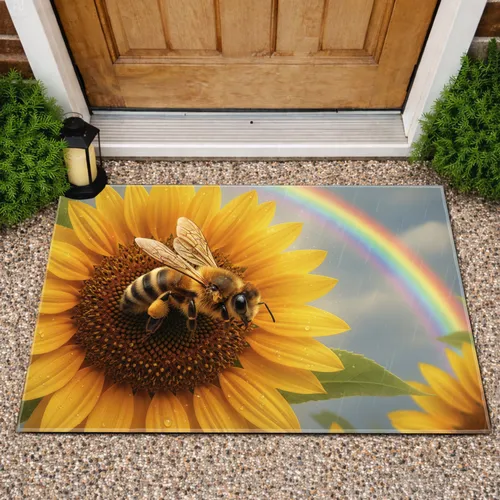 Honeybee Sunflower Rainbow - Home Decor Gift for Garden Lover Doormat