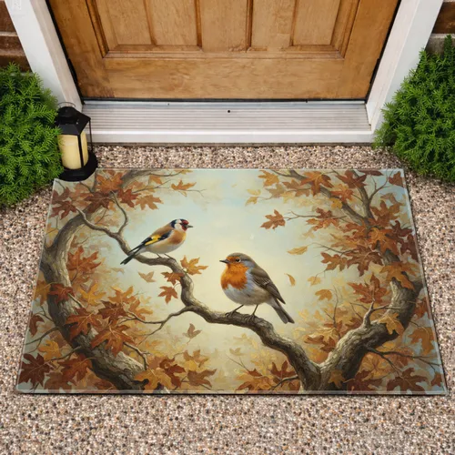 Songbirds Autumn Leaves Branches - Home Decor Gift for Wildlife Lover Doormat