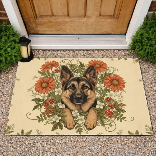 German Shepherd Floral Botanical - Home Decor Gift for Dog Lover Doormat
