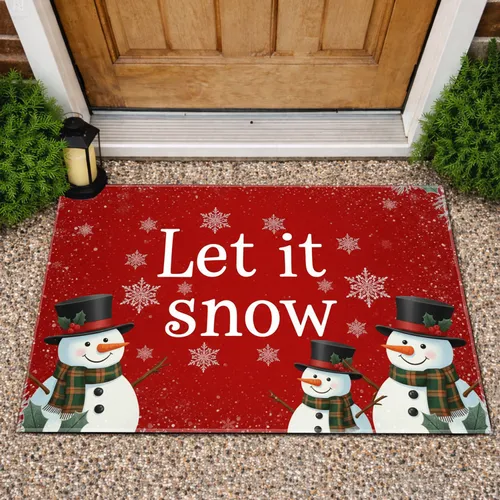 Holly Top Hat Snowmen Let It Snow Snowflakes Winter Home Decor Gift Doormat