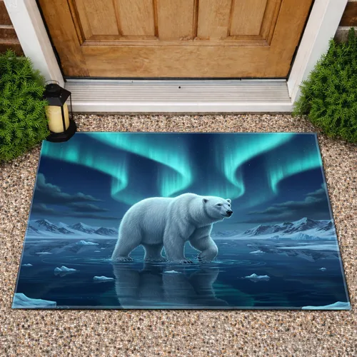 Polar Bear Arctic Aurora Night Seascape - Wildlife Lover Home Decor Gift Doormat