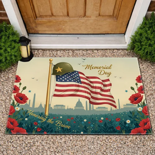American Flag Military Helmet Memorial Day - Honoring Brave Veterans Doormat