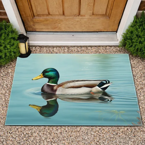 Male Mallard Duck Pond Water Organic Leaf Border - Wildlife Lover Gift Doormat
