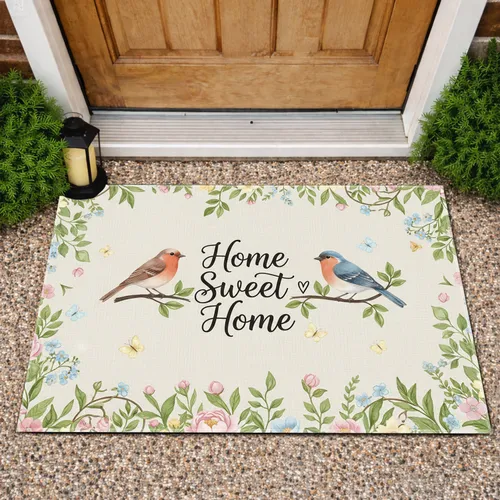 Songbirds Home Sweet Home Botanical Garden Flowers Butterflies - Farmhouse Home Decor Gift Doormat
