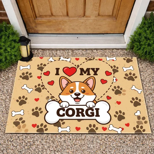 Corgi Love Heart Paw Print Bone - Dog Owner Gift Doormat