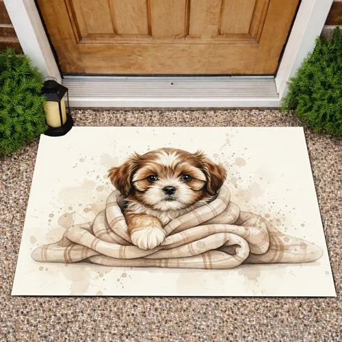 Shih Tzu Puppy Peeking Folded Blanket - Everyday Home Decor Gift for Dog Lover Pet Owner Doormat