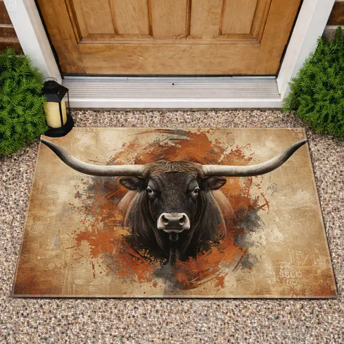 Longhorn Bull Head Farmhouse Home Decor - Bull Lover Gift Doormat