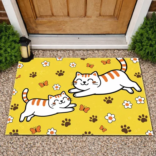 Cats Paw Prints Flowers Butterflies - Home Decor Gift for Cat Lover Doormat