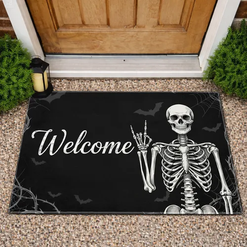 Gothic Skeleton Welcome Rock On - Halloween Home Decor Gift Doormat