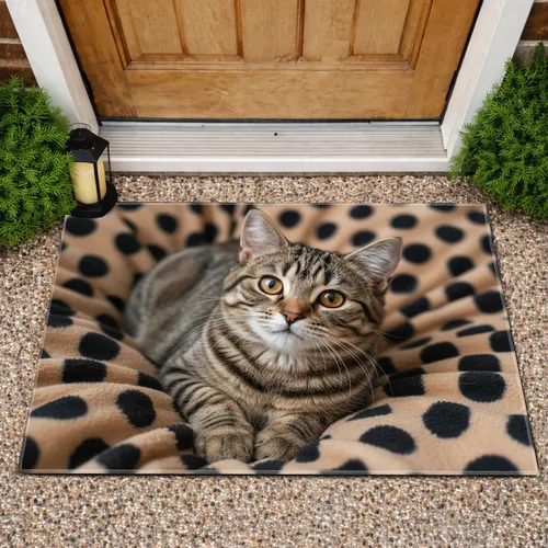 Realistic Tabby Cat Polka Dot - Home Decor Gift for Cat Lover Doormat
