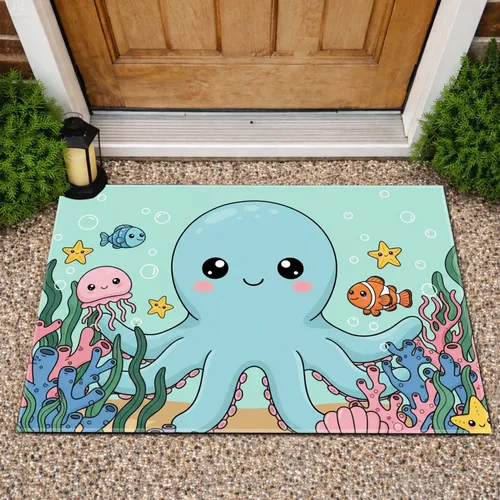 Friendly Octopus Fish Jellyfish Starfish Ocean Home Decor Gift Doormat