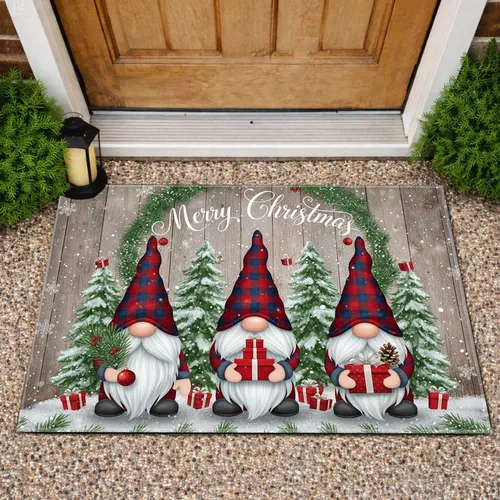 Christmas Gnomes Pine Trees Gifts Rustic Wood - Meaningful Holiday Decor for Gnome Lovers Doormat