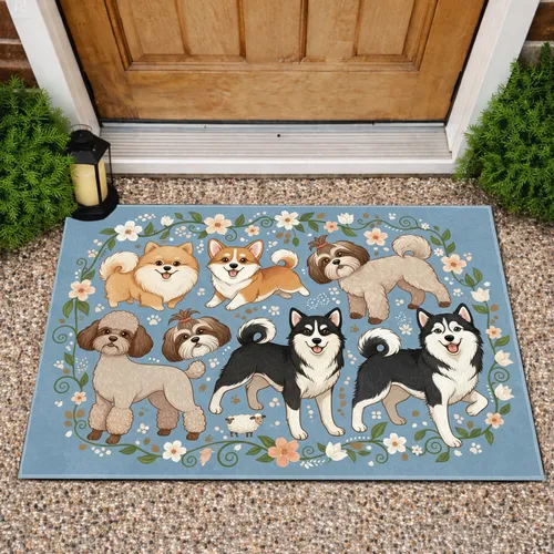 Dog Breeds Floral Paw Print Home Decor Gift - For Dog Lovers Doormat