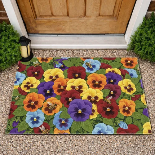 Pansy Honeybee Garden Bloom Field - Home Decor Gift for Garden Lover Doormat