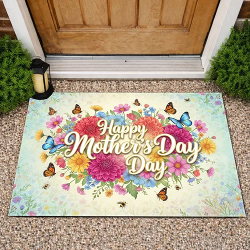 Happy Mother's Day Garden Flowers Butterflies Meadow - Mother's Day Gift for Mom Doormat