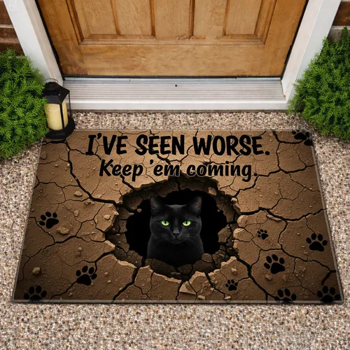 I'VE SEEN WORSE Black Cat Cracked Earth - Home Decor Gift for Cat Lovers Doormat