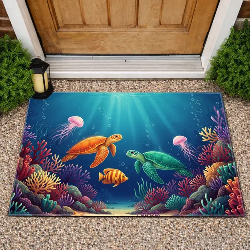 Underwater Sea Turtles Fish Jellyfish Coral Reef - Ocean Lover Gift Doormat