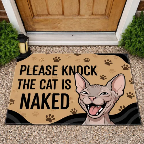 Sphynx Cat 'Please Knock' Text Paw Prints - Home Decor Gift Cat Lover Doormat