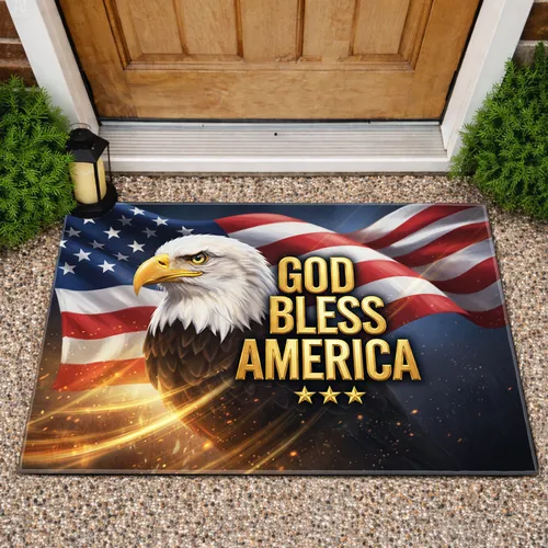 Bald Eagle American Flag God Bless America - Independence Day Gift for Veterans Doormat