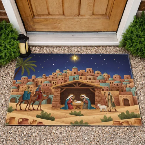Nativity Holy Family Wise Men Shepherd - Christmas Decor Gift Doormat