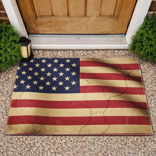 Vintage Distressed American Flag - Independence Day Home Decor Gift for Veterans Doormat