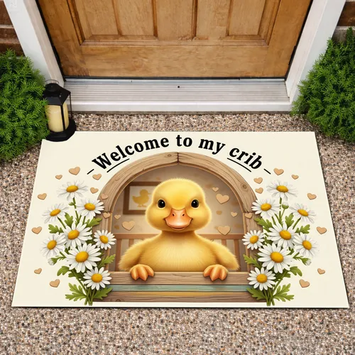 Yellow Duckling Welcome to my Crib Daisies - Home Decor Gift for Baby Nursery Doormat