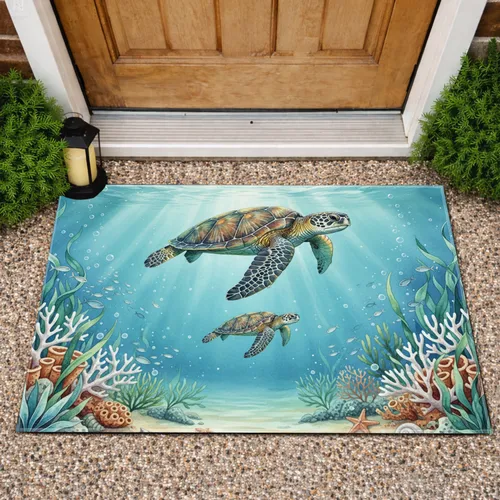 Sea Turtles Coral Reef Ocean Life - Wildlife Lover Gift for Turtle Lovers Doormat