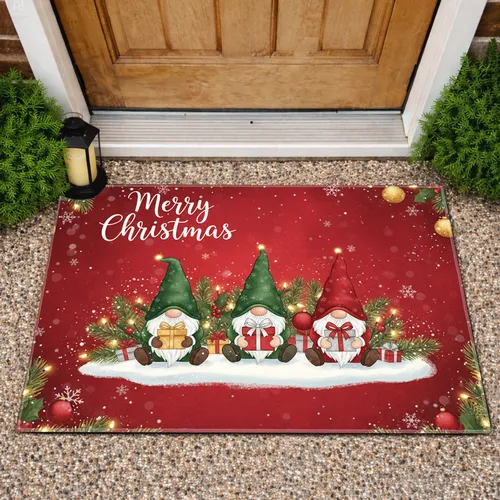 Gnomes Merry Christmas Gifts Snowflakes Holly - Festive Holiday Home Decor Doormat