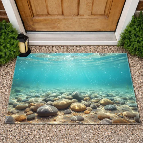 Crystal Clear Water River Rocks Pebbles Sandy Bed Refractions - Home Decor Gift Doormat
