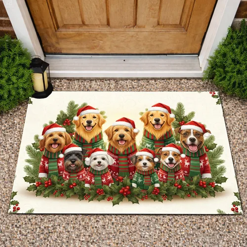 Dog Breeds Christmas Sweaters Holly Berries - Holiday Home Decor Gift for Dog Lovers Doormat