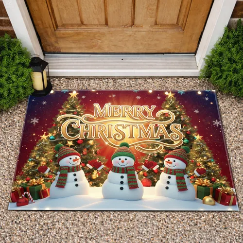 Merry Christmas Snowmen Gift Boxes Christmas Trees Snowflakes - Winter Holiday Decor Gift Doormat