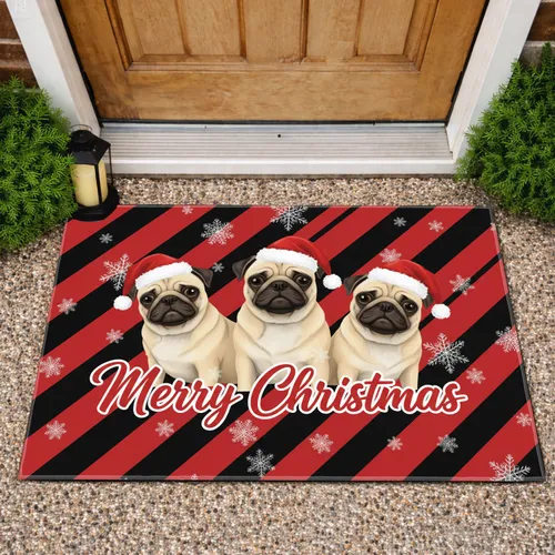Fawn Pug Santa Hat Merry Christmas - Christmas Decor Gift for Pug Lover Doormat