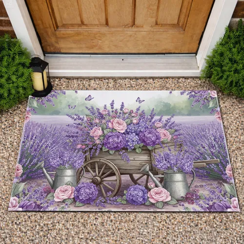 Lavender Rose Hydrangea Garden Cart - Farmhouse Decor Gift for Garden Lover Doormat