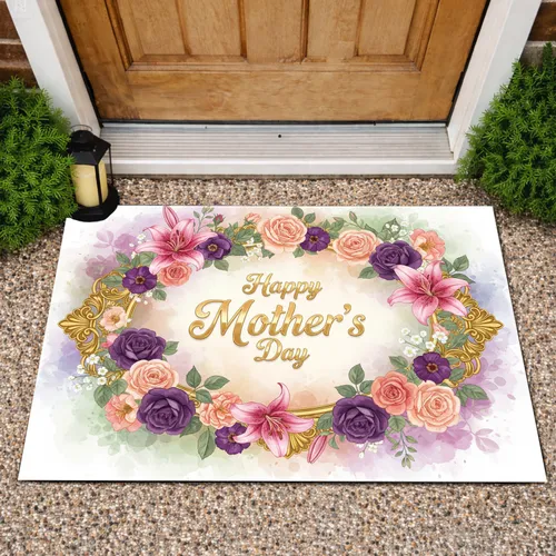 Happy Mother's Day Golden Script Floral Filigree - Mother's Day Gift for Mom Doormat
