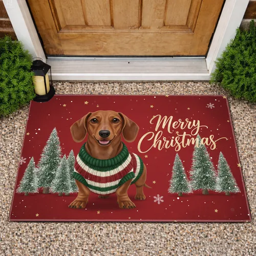 Dachshund Merry Christmas Sweater Evergreen - Holiday Decor for Dog Lover Doormat