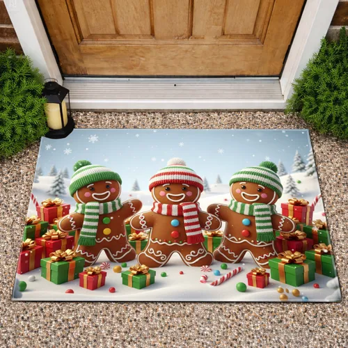 Gingerbread Men Christmas Presents Snowflakes Winter Wonderland - Christmas Gift Doormat
