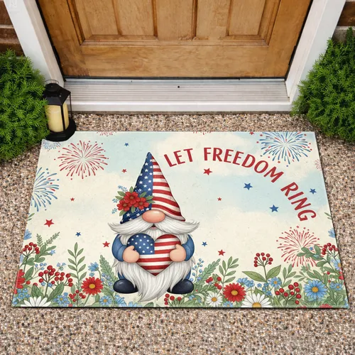 Patriotic Gnome Let Freedom Ring - Independence Day Gift for Veterans Doormat